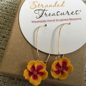 Earrings Hibiscus flower Orange & Red, Hoops